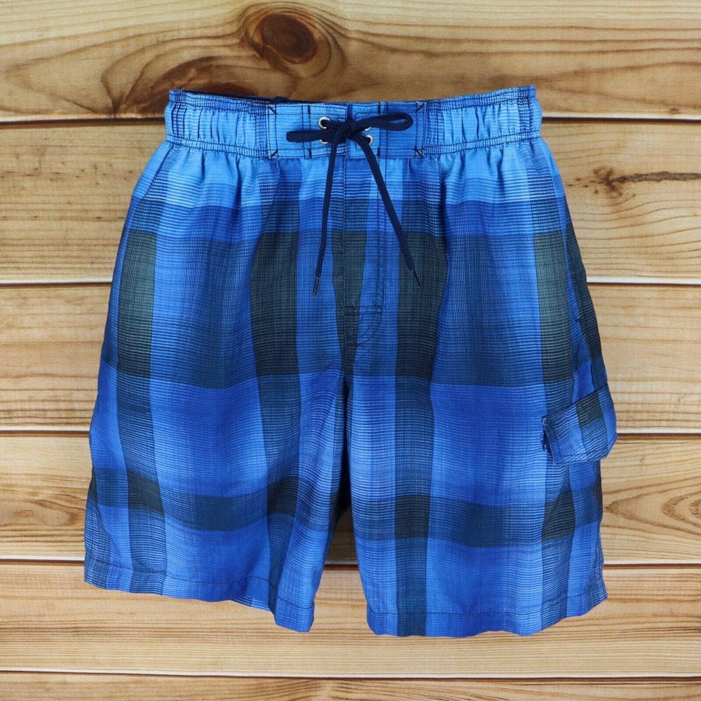Sonoma Life + Style Swim Trunks w/Liner Mens Sz M Blue Checks Pockets Drawstring